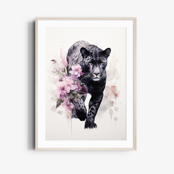 Watercolor Black Jaguar Wall Art Print Unframed - Majestic Jungle Elegance - Picture 6 of 6